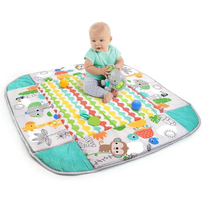 Bright Starts Tapis d'éveil bébé parc à balles Tropical avec 40 balles, 7 jouets détachables, 5 modes de jeu et coussin Bright Starts Tapis d'éveil bébé parc à balles Tropical avec 40 balles, 7 jouets détachables, 5 modes de jeu et coussin