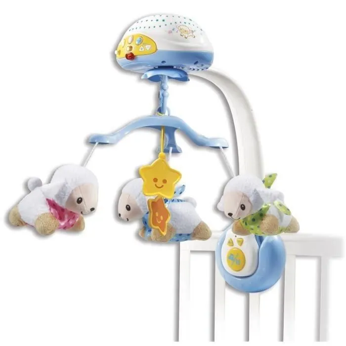 VTech Baby Mobile Lumi Mobile Compte-Moutons Bleu - Mobile 3 en 1 avec Télécommande, Projecteur Détachable et Veilleuse, Capteur Sonore
