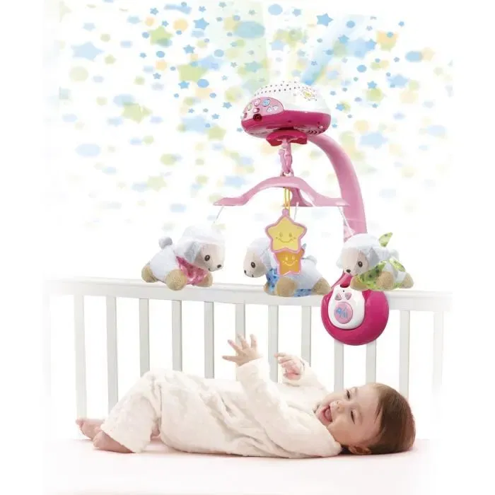 VTech Baby Mobile Lumi Mobile Compte-Moutons Rose - Mobile 3 en 1 avec Projecteur et Télécommande Détachable, Veilleuse et Musique