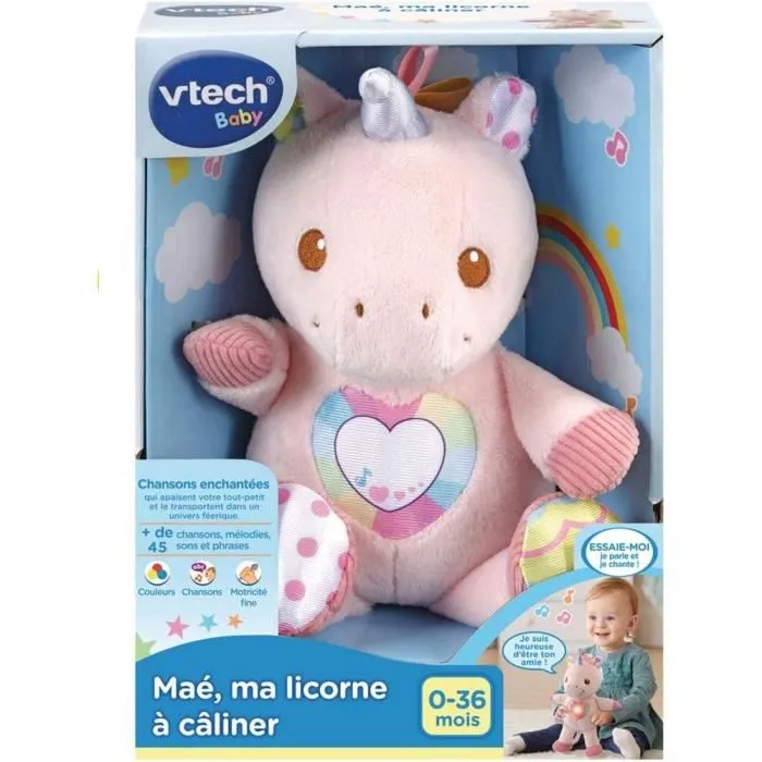 VTech Baby Maé Ma Licorne à Câliner - Peluche Musicale et Parlante pour Bébé - Éveil 0 à 36 Mois - Rose