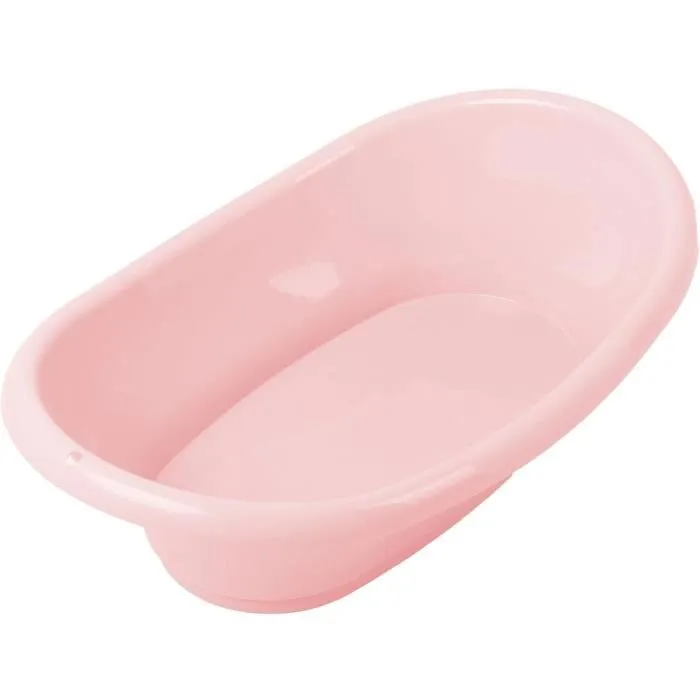 Thermobaby Vasco - Baignoire bébé ergonomique avec bouchon de vidange, rose poudré - Sécurité et confort pour le bain