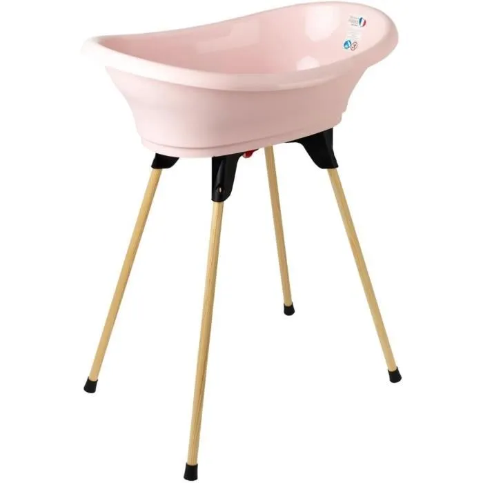 Thermobaby Vasco - Baignoire bébé ergonomique avec bouchon de vidange, rose poudré - Sécurité et confort pour le bain