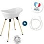 Thermobaby VASCO Blanc Muguet - Baignoire bébé 3 en 1 avec support et tuyau de vidange pour un bain confortable et rangement facile