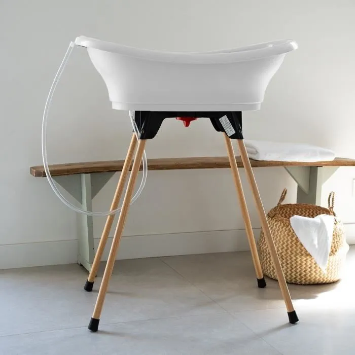 Thermobaby VASCO Blanc Muguet - Baignoire bébé 3 en 1 avec support et tuyau de vidange pour un bain confortable et rangement facile