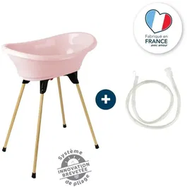 Thermobaby Kit Baignoire Bébé VASCO 3 en 1 Rose Poudré avec Pieds et Tuyau de Vidange, Baignoire Élevée et Pliante