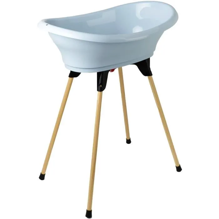 Thermobaby VASCO Baignoire bébé 3 en 1 avec support et vidange - Kit de bain Fleur Bleue - 800x500x270 mm - Bleu
