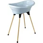 Thermobaby VASCO Baignoire bébé 3 en 1 avec support et vidange - Kit de bain Fleur Bleue - 800x500x270 mm - Bleu