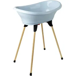 Thermobaby VASCO Baignoire bébé 3 en 1 avec support et vidange - Kit de bain Fleur Bleue - 800x500x270 mm - Bleu