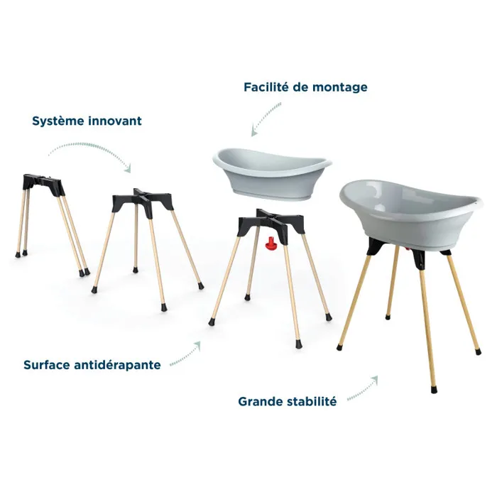 Thermobaby Pack baignoire Vasco 7 en 1 - Baignoire avec pied et vidange, transat Babycoon, thermomètre, éponge, brosse et peigne - Gris Charme Thermobaby Pack baignoire Vasco 7 en 1 - Baignoire avec pied et vidange, transat Babycoon, thermomètre, éponge, brosse et peigne - Gris Charme