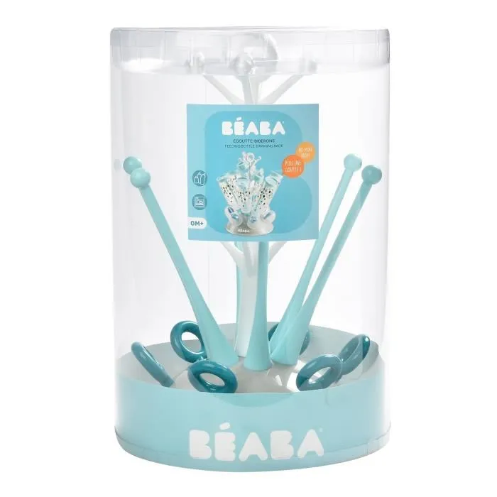BEABA Égoutte-biberons Arbre, Grande capacité pour 6 biberons et accessoires, Bac de récupération d'eau amovible, Design astucieux, Bleu