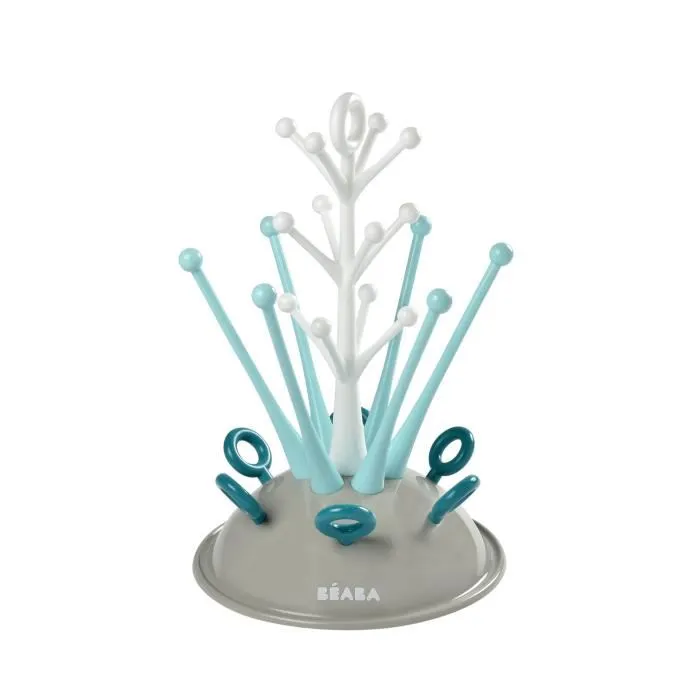 BEABA Égoutte-biberons Arbre, Grande capacité pour 6 biberons et accessoires, Bac de récupération d'eau amovible, Design astucieux, Bleu