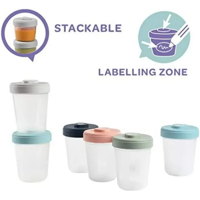 Beaba Lot de 6 Portions Clip - 2ème Âge 250 ml - 100% Hermétiques, Empilables, Compatibles Réfrigérateur et Congélateur - Polypropylène