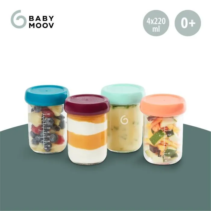 Babymoov Babybols - Lot de 4 pots en verre 240 ml - Hermétiques