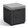 ALLIBERT by KETER Table-pouf de jardin Cube avec coussin gris graphite 47.1 L - Meuble de rangement multifonction en résine imitation rotin