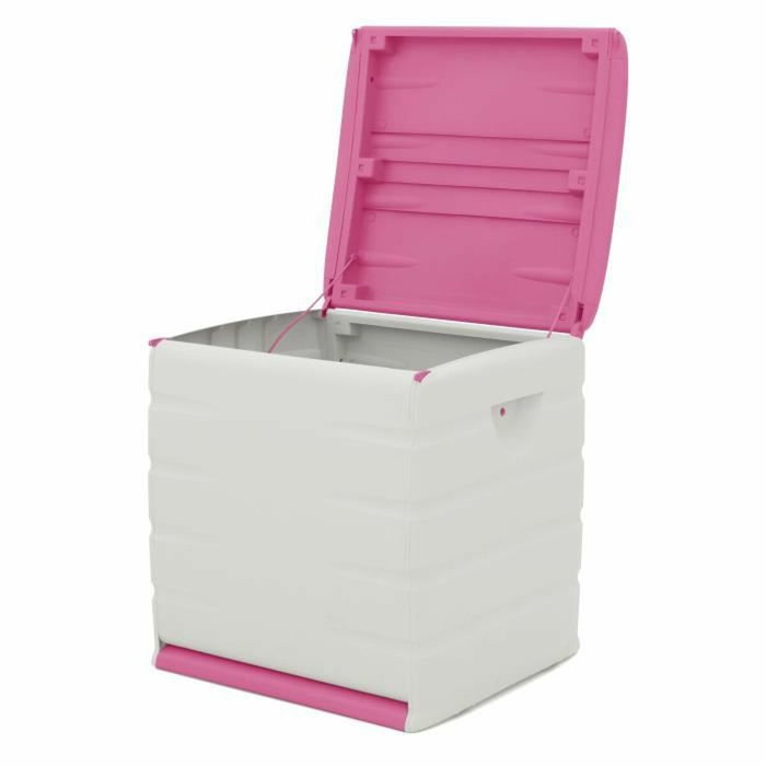 Plastiken Coffre de rangement Space Saver 190 L avec roulettes, beige et fuchsia