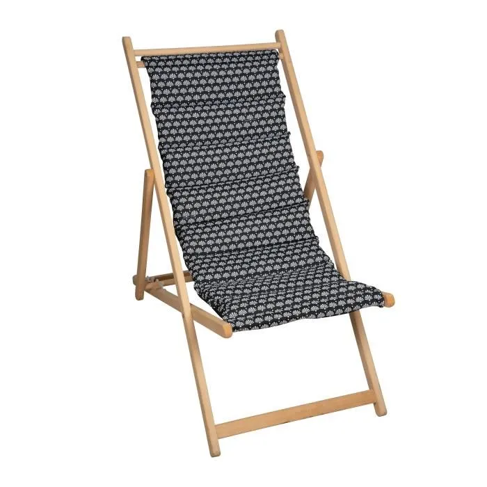 JARDIN PRIVE Chilienne Helsinki - Structure en bois massif, toile amovible matelassée imprimé scandinave noir et blanc - 3 positions - 106 x 55 x 95 cm JARDIN PRIVE Chilienne Helsinki - Structure en bois massif, toile amovible matelassée imprimé scandinave noir et blanc - 3 positions - 106 x 55 x 95 cm