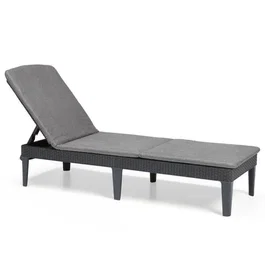 KETER Allibert Chaise Longue Bain de Soleil Jaipur en Résine Imitation Rotin Tressé Gris Graphite, Dossier Réglable 4 Positions avec Coussin (187 x 58 cm)