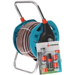 Gardena 2691-20 Kit Dévidoir Portable avec Tuyau d'Arrosage 20m, Raccord Anti-Goutte Aquastop, Lance et Adaptateurs