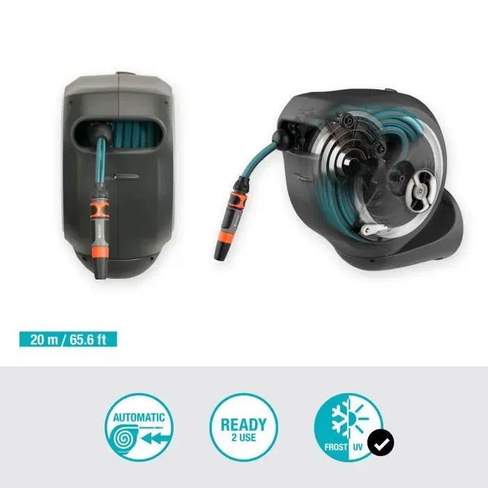 Gardena RollUp M - Dévidoir automatique mural - Tuyau d'arrosage 20 m Ø 11 mm - Kit complet avec système anti-nœud - Rotation 180° Gardena RollUp M - Dévidoir automatique mural - Tuyau d'arrosage 20 m Ø 11 mm - Kit complet avec système anti-nœud - Rotation 180°