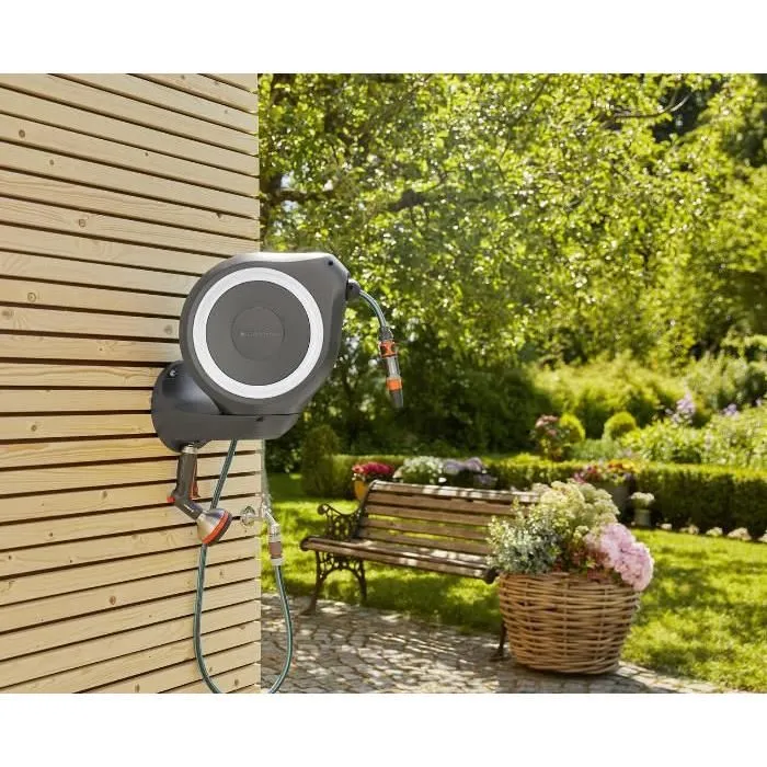 Gardena RollUp M - Dévidoir automatique mural - Tuyau d'arrosage 20 m Ø 11 mm - Kit complet avec système anti-nœud - Rotation 180° Gardena RollUp M - Dévidoir automatique mural - Tuyau d'arrosage 20 m Ø 11 mm - Kit complet avec système anti-nœud - Rotation 180°