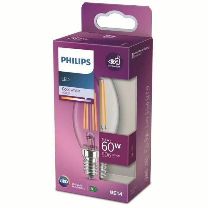 Philips Ampoule LED Flamme Blanc Froid E14 60W équivalent