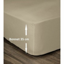 Lovely Home Drap Housse 100% Coton 160x200cm Beige Bonnet 35cm