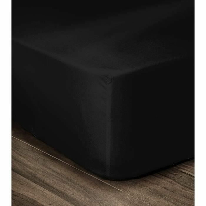 Lovely Home Drap Housse 100% Coton 160x200cm - Bonnet 35cm - Noir