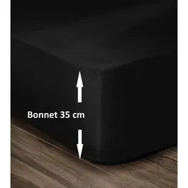 Lovely Home Drap Housse 100% Coton 160x200 cm Noir - Bonnet 35 cm pour matelas épais - Pour lit 2 personnes