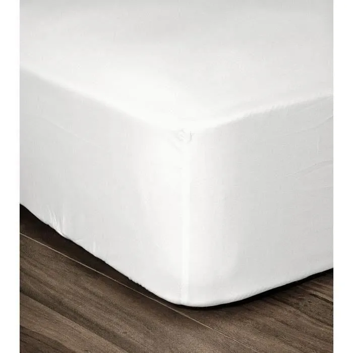 LOVELY HOME Drap Housse 100% Coton 180 x 200 cm avec bonnet de 35 cm pour lit deux personnes, Blanc