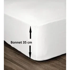 LOVELY HOME Drap Housse 100% Coton 180 x 200 cm avec bonnet de 35 cm pour lit deux personnes, Blanc