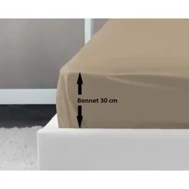 Lovely Home Drap Housse 100% Coton Beige 140x190 cm - Avec Bonnet 30 cm, Tissé Sérré, Oeko-Tex, Pour Lit 2 Personnes