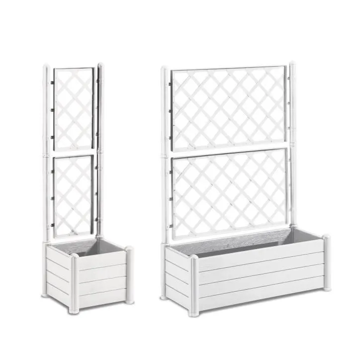 Stefanplast Bac à Fleurs Jardinière Rectangulaire avec Treillis - Finition Effet Bois - 100 x 43 x H 142 cm - 80 L - Blanc - Décoration Jardin Terrasse