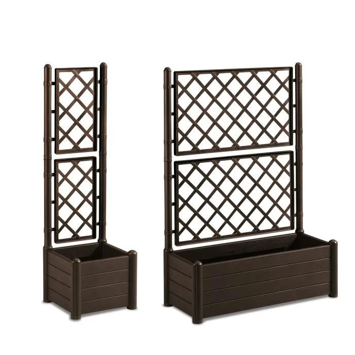 Stefanplast Jardinière rectangulaire avec treillis Italia Flower Box, effet bois moka 100x43x142 cm, 80 litres