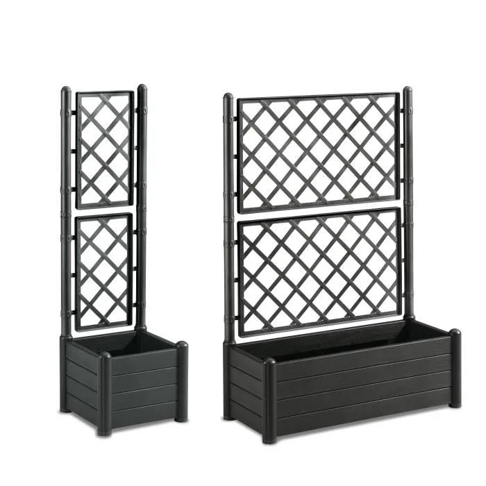 Stefanplast ITALIA FLOWER BOX - Jardinière rectangulaire avec treillis, finition effet bois, 100 x 43 x H 142 cm, 80 L, anthracite