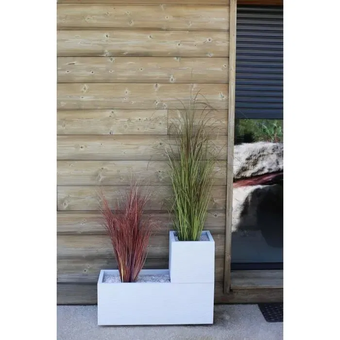 EDA Graphit Up Jardinière 57 L avec décor vagues - Intérieur et extérieur - 79,5 x 29,5 x 29,5 cm - Blanc cérusé