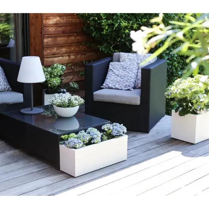 EDA Graphit Up Jardinière 57 L avec décor vagues - Intérieur et extérieur - 79,5 x 29,5 x 29,5 cm - Blanc cérusé