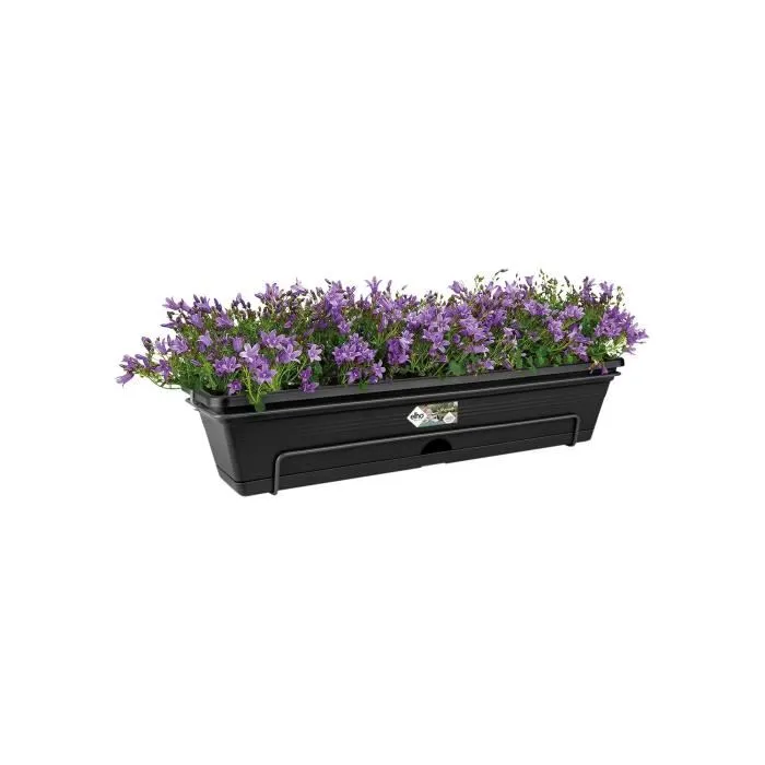 ELHO Balconnière Green Basics Allin1 Noir, Jardinière pour Extérieur et Balcon 50 cm, L 25.7 x l 47.3 x H 16.7 cm, Plastique Recyclé Résistant au Gel avec Soucoupe