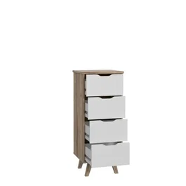 VANKKA Chiffonnier 4 Tiroirs - Décor chêne et blanc