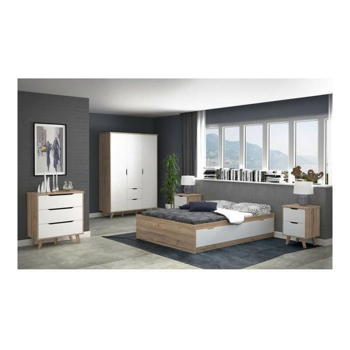 Commode VANKKA 3 Tiroirs - Chêne et Blanc Commode VANKKA 3 Tiroirs - Chêne et Blanc