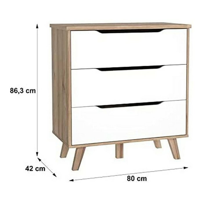 Commode VANKKA 3 Tiroirs - Chêne et Blanc Commode VANKKA 3 Tiroirs - Chêne et Blanc