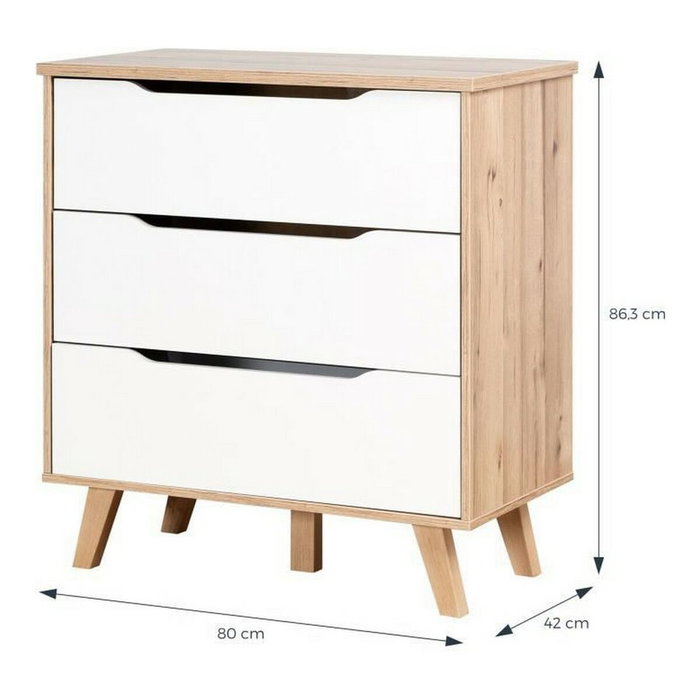 Commode VANKKA 3 Tiroirs - Chêne et Blanc Commode VANKKA 3 Tiroirs - Chêne et Blanc