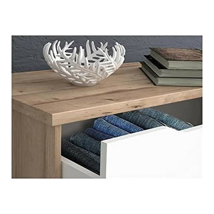 Commode VANKKA 3 Tiroirs - Chêne et Blanc Commode VANKKA 3 Tiroirs - Chêne et Blanc