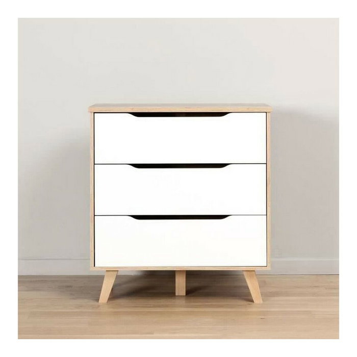 Commode VANKKA 3 Tiroirs - Chêne et Blanc Commode VANKKA 3 Tiroirs - Chêne et Blanc