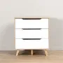 VANKKA Commode scandinave 3 tiroirs 80 cm - Décor chêne et façades blanc mat - Pieds en bois massif - Fabrication européenne