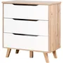 VANKKA Commode scandinave 3 tiroirs 80 cm - Décor chêne et façades blanc mat - Pieds en bois massif - Fabrication européenne