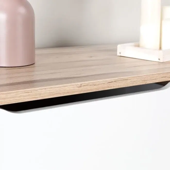 VANKKA Commode scandinave 3 tiroirs 80 cm - Décor chêne et façades blanc mat - Pieds en bois massif - Fabrication européenne