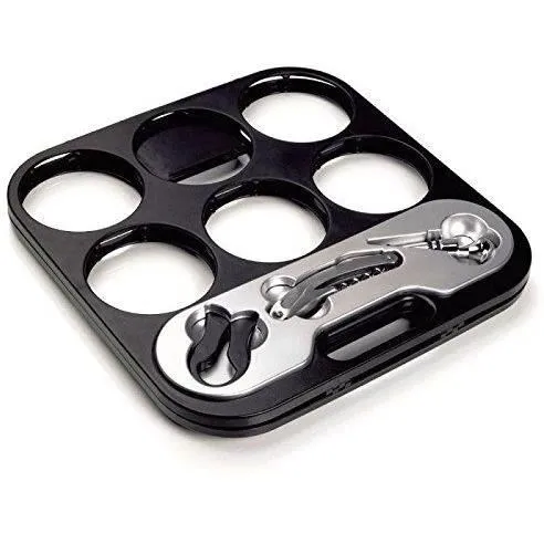 Vivoo Porte-Bouteilles Pliable Acier Inoxydable - 6 Bouteilles avec Tire-Bouchon, Décapsuleur, Bouchon - Accessoires Inclus