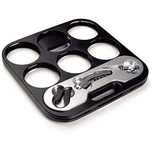 Vivoo Porte-Bouteilles Pliable Acier Inoxydable - 6 Bouteilles avec Tire-Bouchon, Décapsuleur, Bouchon - Accessoires Inclus
