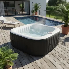 Sunspa Spa gonflable AC01 - 157 x 67 cm - Carré - 4 places - 130 micro-jets - Livré avec filtre, cadenas, tapis et couverture