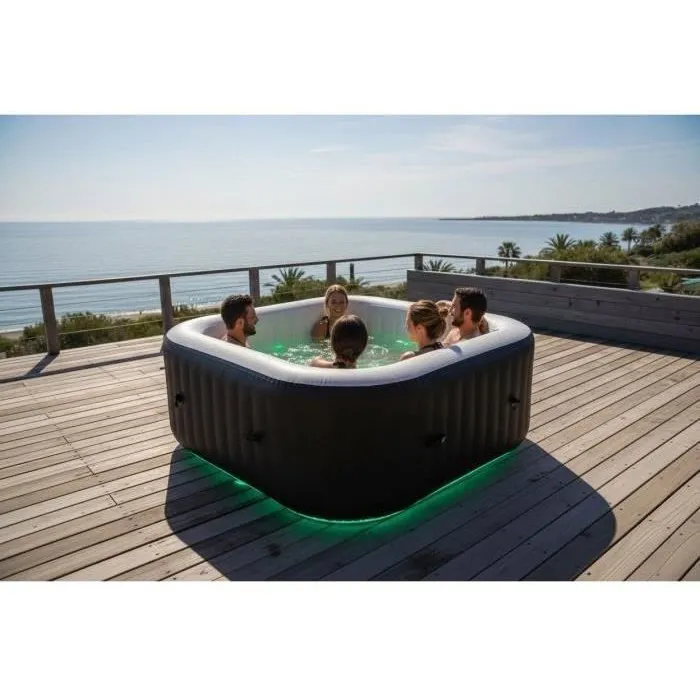 SunSpa AC02-LED - Spa gonflable carré 6 places avec bandeau LED, 130 micro-jets, température jusqu'à 40°C, 185 x 65 cm - Inclus filtre et accessoires SunSpa AC02-LED - Spa gonflable carré 6 places avec bandeau LED, 130 micro-jets, température jusqu'à 40°C, 185 x 65 cm - Inclus filtre et accessoires